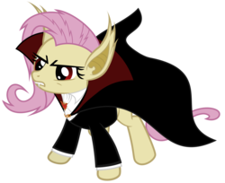 Size: 6000x4900 | Tagged: safe, artist:magister39, fluttershy, bat pony, pony, vampire, bats!, g4, absurd resolution, bat ponified, clothes, fangs, female, flutterbat, outfit, race swap, simple background, solo, transparent background, vector