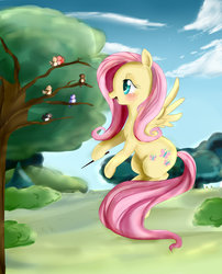 Size: 1024x1269 | Tagged: safe, artist:haruliina, fluttershy, g4, female, flying, singing, solo