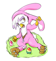 Size: 2000x2200 | Tagged: safe, artist:osakaoji, gilda, griffon, g4, bunny costume, clothes, costume, easter, easter bunny, easter egg, egg, female, high res, solo