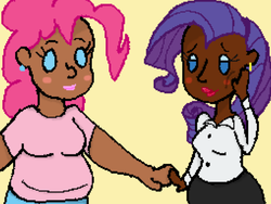 Size: 500x376 | Tagged: safe, artist:raritytalks, pinkie pie, rarity, human, g4, dark skin, fat, female, humanized, lesbian, pudgy pie, ship:raripie, shipping