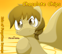 Size: 1280x1120 | Tagged: safe, artist:isle-of-forgotten-dreams, oc, oc only, oc:chocolate chips, cute, freckles, solo, text