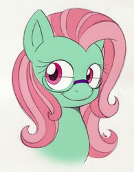 Size: 998x1280 | Tagged: safe, artist:star-sketcher-mlp, minty, g3, g4, bust, closed mouth, female, g3 to g4, generation leap, glasses, simple background, smiling, solo, white background