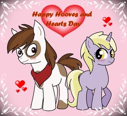 Size: 539x496 | Tagged: safe, artist:estevangel, dinky hooves, pipsqueak, earth pony, pony, unicorn, g4, couple, female, hearts and hooves day, male, ship:dinkysqueak, shipping, straight, valentine's day