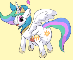 Size: 1118x918 | Tagged: safe, artist:rogeychan, princess celestia, g4, crown, cute, cutelestia, cutie mark diapers, daaaaaaaaaaaw, decorated diaper, diaper, diapered, female, filly, filly celestia, floating heart, heart, jewelry, non-baby in diaper, poofy diaper, regalia, solo, sun, white diaper, younger