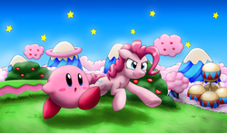 Size: 3833x2248 | Tagged: safe, artist:otakuap, pinkie pie, puffball, g4, crossover, duo, high res, kirby, kirby (series), nintendo