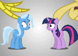 Size: 600x436 | Tagged: safe, artist:hosendamaru, discord, trixie, twilight sparkle, g4, animated, chaos, derp, discord the shipper, female, in goliath's palm, lesbian, now kiss, scrunchy face, ship:twixie, shipper on deck, shipping, size difference