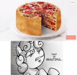 Size: 867x844 | Tagged: safe, sweetie belle, g4, exploitable meme, food, meat, meme, pepperoni, pepperoni pizza, pizza, pizza cake, that is beautiful