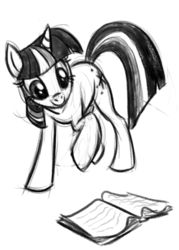 Size: 500x700 | Tagged: safe, artist:katseartist, twilight sparkle, g4, book, female, monochrome, solo