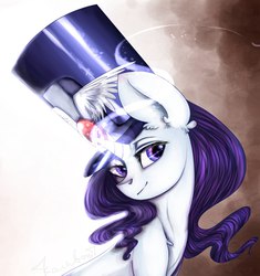 Size: 1025x1091 | Tagged: safe, artist:yukomaussi, rarity, pony, unicorn, g4, ancient wonderbolts uniform, beautiful, bust, female, glowing horn, hat, horn, mare, sgt. rarity, shako, smiling, solo, top hat