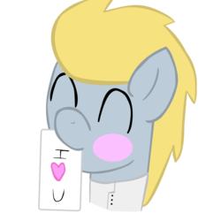 Size: 1374x1375 | Tagged: safe, artist:mmdfantage, oc, oc only, oc:h8-seed, pony, fanfic:rainbow factory, ^^, blushing, clothes, cute, eyes closed, i <3 u, note, paper, solo, suit