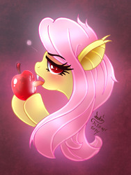 Size: 900x1200 | Tagged: safe, artist:joakaha, fluttershy, g4, apple, female, flutterbat, looking at you, solo, that pony sure does love apples