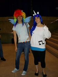 Size: 1200x1600 | Tagged: safe, dj pon-3, rainbow dash, vinyl scratch, human, g4, cosplay, irl, irl human, photo