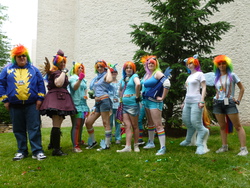 Size: 4608x3456 | Tagged: artist needed, safe, artist:avalon-cosplay, rainbow dash, human, satyr, g4, 2012, animenext, convention, cosplay, group photo, irl, irl human, line-up, meme, photo, satyrized