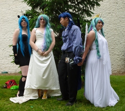 Size: 3911x3452 | Tagged: artist needed, safe, princess celestia, princess luna, queen chrysalis, human, g4, 2012, animenext, convention, cosplay, high res, irl, irl human, photo, rule 63