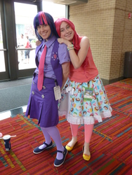 Size: 3456x4608 | Tagged: safe, pinkie pie, twilight sparkle, human, g4, cosplay, irl, irl human, photo