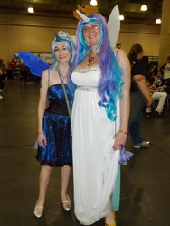 Size: 3456x4608 | Tagged: artist needed, safe, princess celestia, princess luna, human, g4, 2012, convention, cosplay, glasses, irl, irl human, new york comic con, photo