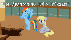 Size: 480x270 | Tagged: safe, edit, screencap, derpy hooves, rainbow dash, pegasus, pony, g4, the last roundup, abandon thread, animated, butt touch, female, hoof on butt, mare