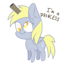 Size: 2362x2362 | Tagged: safe, artist:topas-art, derpy hooves, alicorn, pony, g4, alicornified, cute, derpabetes, derpicorn, fake horn, female, high res, princess derpy, race swap, simple background, solo, toilet paper roll, toilet paper roll horn, transparent background