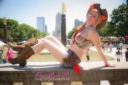 Size: 960x640 | Tagged: safe, artist:electrokittenz, applejack, human, g4, boots, clothes, cosplay, front knot midriff, indy pride festival, irl, irl human, midriff, photo, shorts