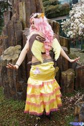 Size: 1379x2048 | Tagged: safe, artist:ani-mia, fluttershy, human, g4, 2014, clothes, cosplay, emerald city comic con, goggles, irl, irl human, photo, skirt, solo, steampunk, tattoo