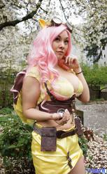 Size: 1256x2048 | Tagged: safe, artist:ani-mia, fluttershy, human, g4, 2014, belly button, belly piercing, bellyring, bra, clothes, cosplay, emerald city comicon, goggles, irl, irl human, midriff, photo, piercing, skirt, solo, steampunk, underwear
