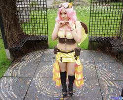Size: 2048x1674 | Tagged: safe, artist:ani-mia, fluttershy, human, g4, 2014, belly button, belly piercing, bellyring, bra, cleavage, clothes, cosplay, emerald city comicon, female, irl, irl human, midriff, photo, piercing, skirt, solo, steampunk, underwear