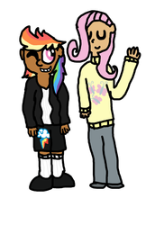 Size: 602x875 | Tagged: safe, artist:roasted-torkoals, fluttershy, rainbow dash, human, g4, clothes, dark skin, humanized, sweater, sweatershy