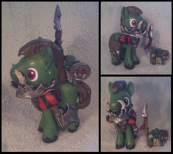 Size: 1000x887 | Tagged: safe, artist:z113, boar, ork, axe, blind bag, crossover, customized toy, figure, figurine, gaming miniature, hogz, iron gob, miniature, ponified, spear, toy, warhammer (game), warhammer 40k, weapon