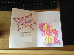 Size: 2937x2203 | Tagged: artist needed, safe, fluttershy, g4, birthday card, female, high res, photo, solo, traditional art