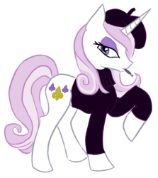 Size: 900x1011 | Tagged: source needed, safe, artist:bux, fleur-de-lis, pony, unicorn, g4, beret, cigarette, clothes, concave belly, female, mare, simple background, slender, solo, sweater, thin, transparent background, turtleneck