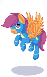 Size: 909x1500 | Tagged: safe, artist:shiarr, scootaloo, pegasus, pony, g4, female, flying, scootaloo can fly, simple background, solo, white background, wonderbolt scootaloo, wonderbolts uniform