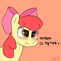 Size: 1000x1000 | Tagged: safe, artist:ab, apple bloom, g4, :t, blushing, crying, female, glare, korean, nose wrinkle, pouting, solo