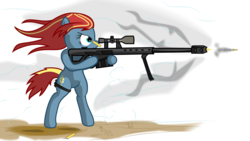 Size: 9226x5211 | Tagged: safe, artist:fallingcomets, oc, oc only, oc:spectrum slash, earth pony, pony, absurd resolution, bipedal, bullet, cutie mark, female, gun, hooves, mare, optical sight, rifle, shooting, simple background, sniper rifle, solo, transparent background, vector, weapon