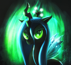 Size: 1280x1165 | Tagged: safe, artist:shydale, queen chrysalis, changeling, changeling queen, g4, bedroom eyes, crown, female, jewelry, looking at you, regalia, smiling, solo