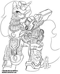 Size: 650x800 | Tagged: safe, artist:nachtana, princess luna, anthro, g4, female, hordes, mecha, monochrome, solo, warmahordes