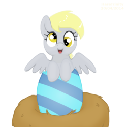Size: 649x650 | Tagged: safe, artist:haretrinity, derpy hooves, pegasus, pony, g4, cute, derpabetes, easter, egg, female, hatching, mare, simple background, solo, transparent background