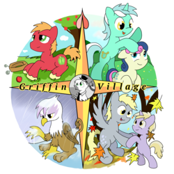 Size: 3300x3300 | Tagged: safe, artist:041744, big macintosh, bon bon, derpy hooves, dinky hooves, gilda, lyra heartstrings, sweetie drops, oc, oc:jackleapp, earth pony, griffon, pony, g4, high res, male, stallion