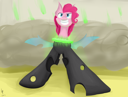 Size: 4096x3112 | Tagged: safe, artist:lizziepotatopad, pinkie pie, g4, changelingified, pinkling, shapeshifting, solo, transformation