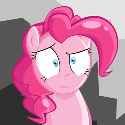 Size: 894x894 | Tagged: safe, artist:whatchyagonnado, pinkie pie, earth pony, pony, g4, confused, female, frown, looking at you, raised eyebrow, solo, wide eyes