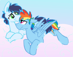 Size: 814x641 | Tagged: safe, artist:artflicker, rainbow dash, soarin', g4, cloud, gay, male, rainbow blitz, rule 63, ship:soarinblitz, ship:soarindash, shipping