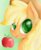 Size: 2900x3500 | Tagged: safe, artist:pumpkinkikile, applejack, g4, apple, bust, colored eyebrows, female, green background, high res, mare, simple background, smiling, solo