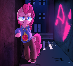 Size: 2200x2000 | Tagged: safe, artist:january3rd, pinkie pie, earth pony, pony, g4, bipedal, female, graffiti, high res, rapper pie, solo