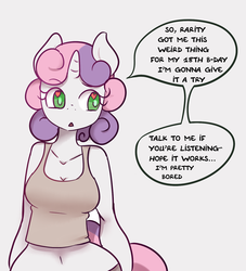 Size: 1280x1409 | Tagged: safe, artist:somescrub, sweetie belle, anthro, ask nudist sweetie belle, g4, barely legal, belly button, explicit source, female, heart, heart eyes, older, solo, wingding eyes