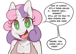 Size: 1280x907 | Tagged: safe, artist:somescrub, sweetie belle, anthro, ask nudist sweetie belle, g4, barely legal, cute, excited, explicit source, female, heart, heart eyes, looking at you, open mouth, smiling, solo, wingding eyes