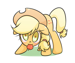 Size: 1200x1008 | Tagged: safe, artist:joycall6, applejack, earth pony, pony, g4, apple, applecat, behaving like a cat, blushing, cute, female, jackabetes, mouth hold, silly, silly pony, solo, that pony sure does love apples, who's a silly pony