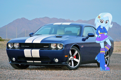 Size: 1280x850 | Tagged: safe, artist:bronynel, edit, trixie, equestria girls, g4, car, dodge (car), dodge challenger, dodge challenger srt8 392, irl, looking at you, photo, solo