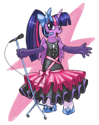 Size: 740x940 | Tagged: safe, artist:needsmoarg4, twilight sparkle, anthro, g4, clothes, dress, female, simple background, singing, solo, twilight sparkle (alicorn), white background