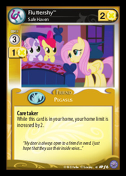 Size: 344x480 | Tagged: safe, enterplay, apple bloom, fluttershy, scootaloo, sweetie belle, earth pony, pegasus, pony, unicorn, g4, my little pony collectible card game, premiere, card, ccg, cutie mark crusaders, female, filly, foal, horn, mare