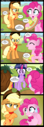 Size: 1000x2850 | Tagged: safe, artist:coltsteelstallion, applejack, pinkie pie, twilight sparkle, alicorn, pony, g4, trade ya!, comic, female, implied spike, mare, slavery, sombrero, spikeabuse, strategically covered, sweatdrop, tower of pimps, twilight sparkle (alicorn)