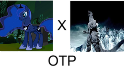 Size: 641x377 | Tagged: safe, princess luna, kaiju, g4, duo, exploitable meme, godzilla, godzilla (series), godzilla final wars, meme, otp